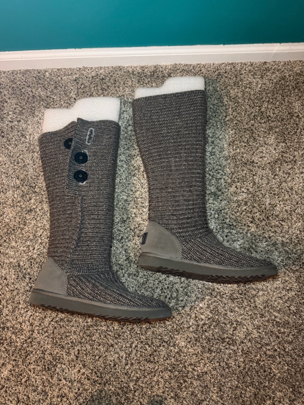 UGG Gray Knit Button Tall Winter Boots